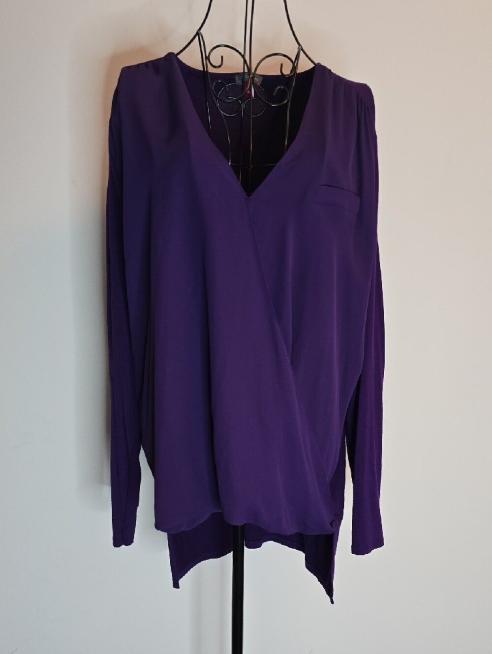Vince Camuto Purple Long-Sleeve Draped Twist Front Top